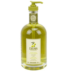 Fruits and Passion Cucina coriander olive tree hand soap bottle in kitchen