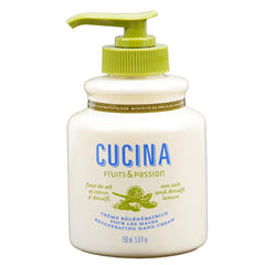 Fruits and Passion Cucina hand cream jar close-up with olive oil nourishment.