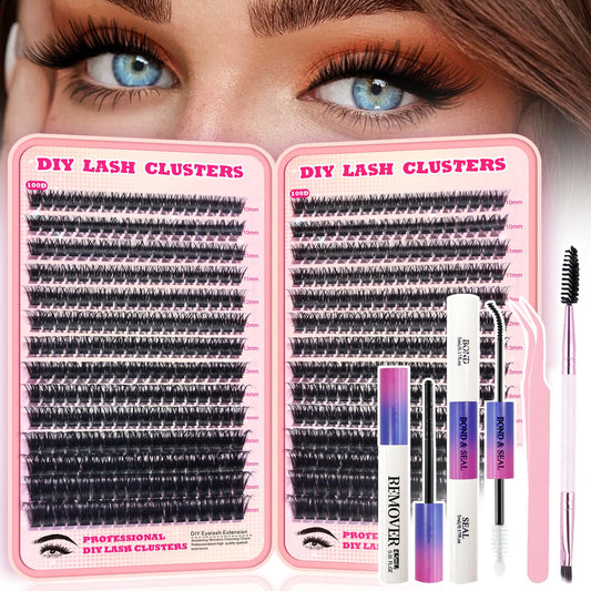 FTBZCF lash clusters kit close-up showing 504-piece DIY extension set