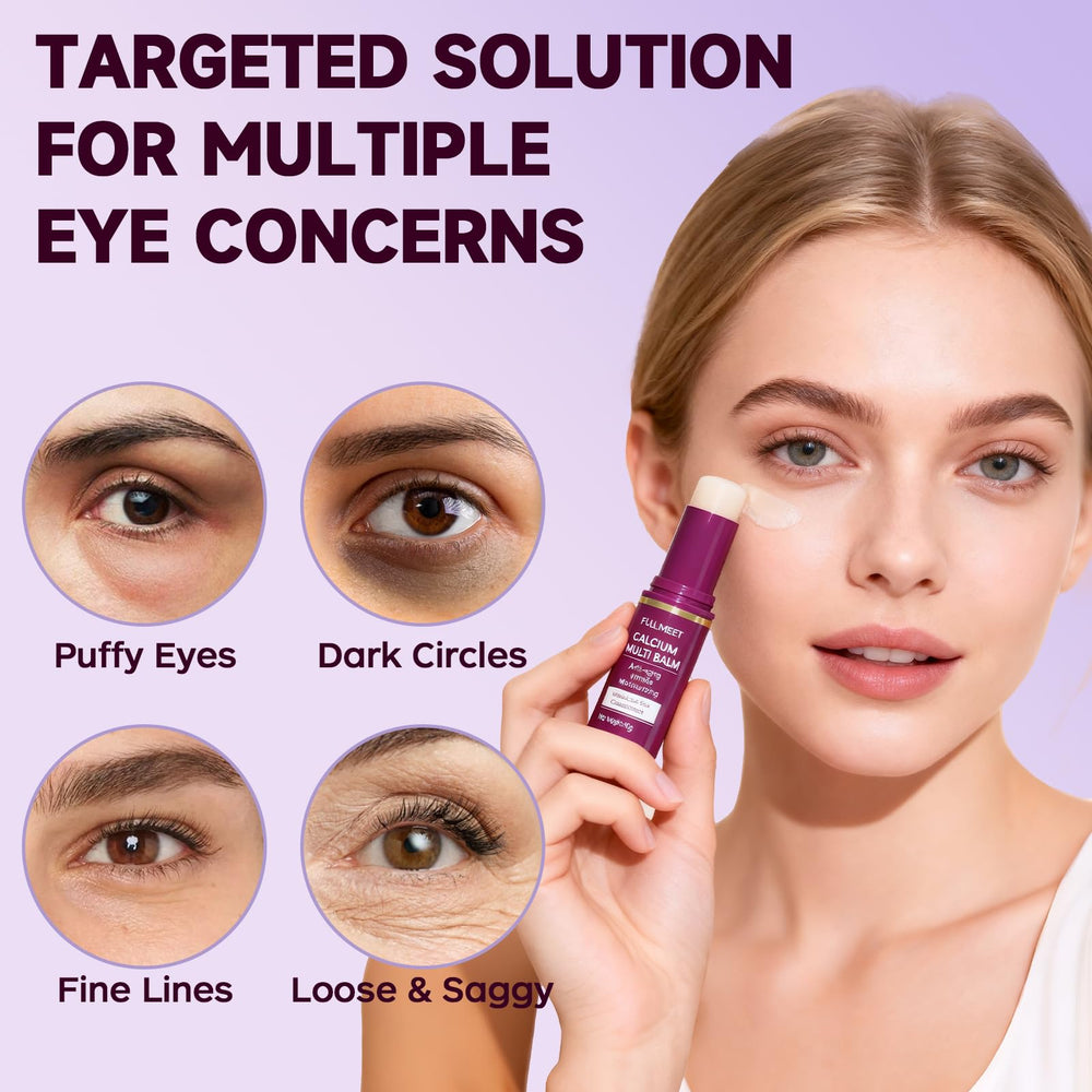 FullMeet Calcium Multi Balm Stick applied around the eyes.