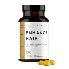FullyVital hair growth supplement bottle showing the daily regimen for thicker hair.