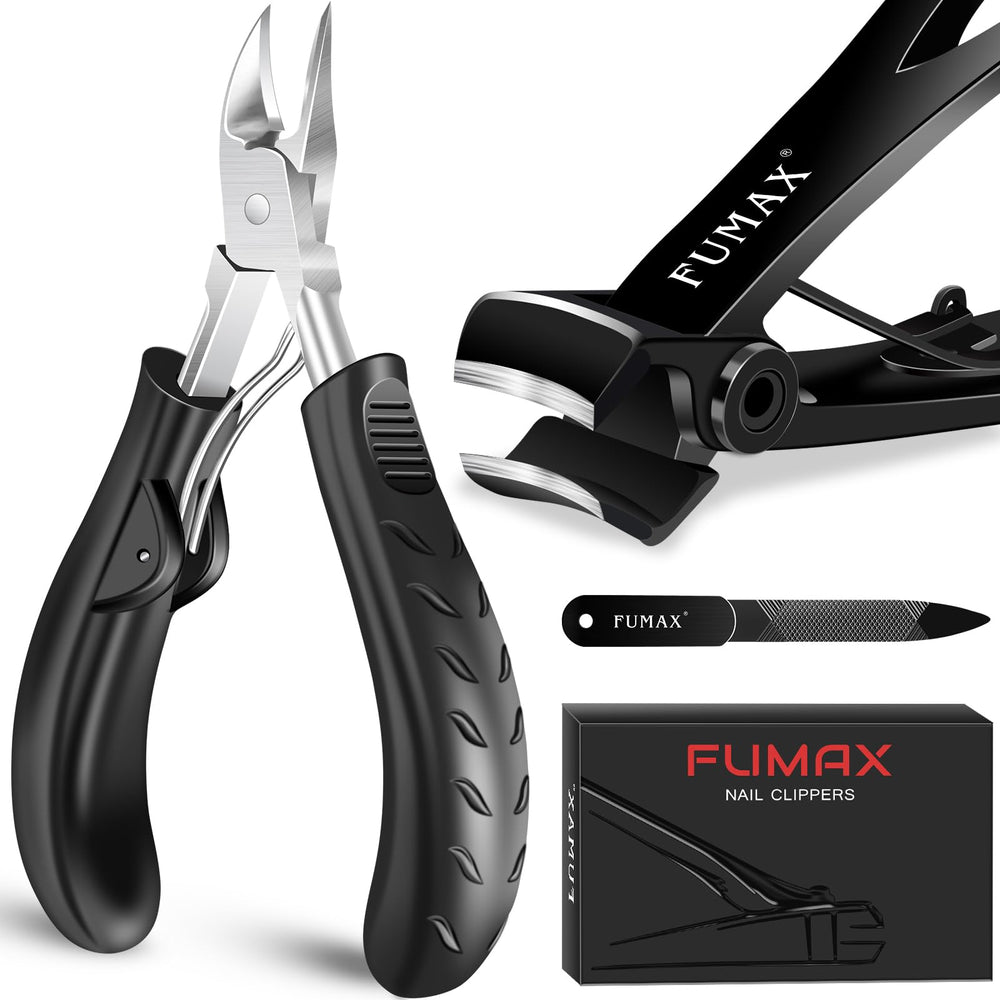 FUMAX toenail clippers with wide opening for thick nails, enabling smooth trimming