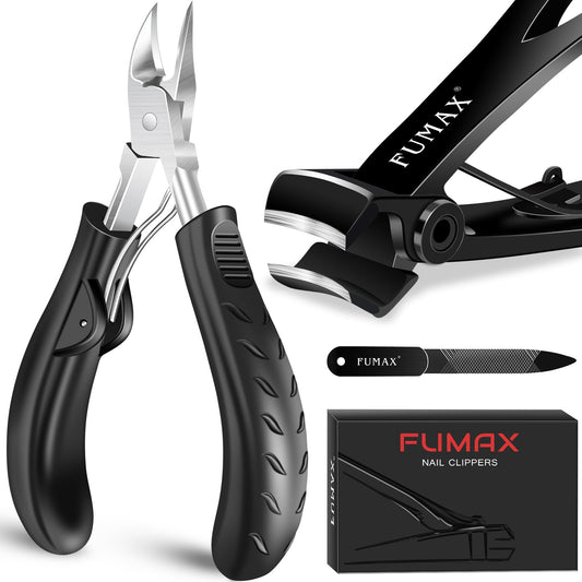 FUMAX toenail clippers with wide opening for thick nails, enabling smooth trimming