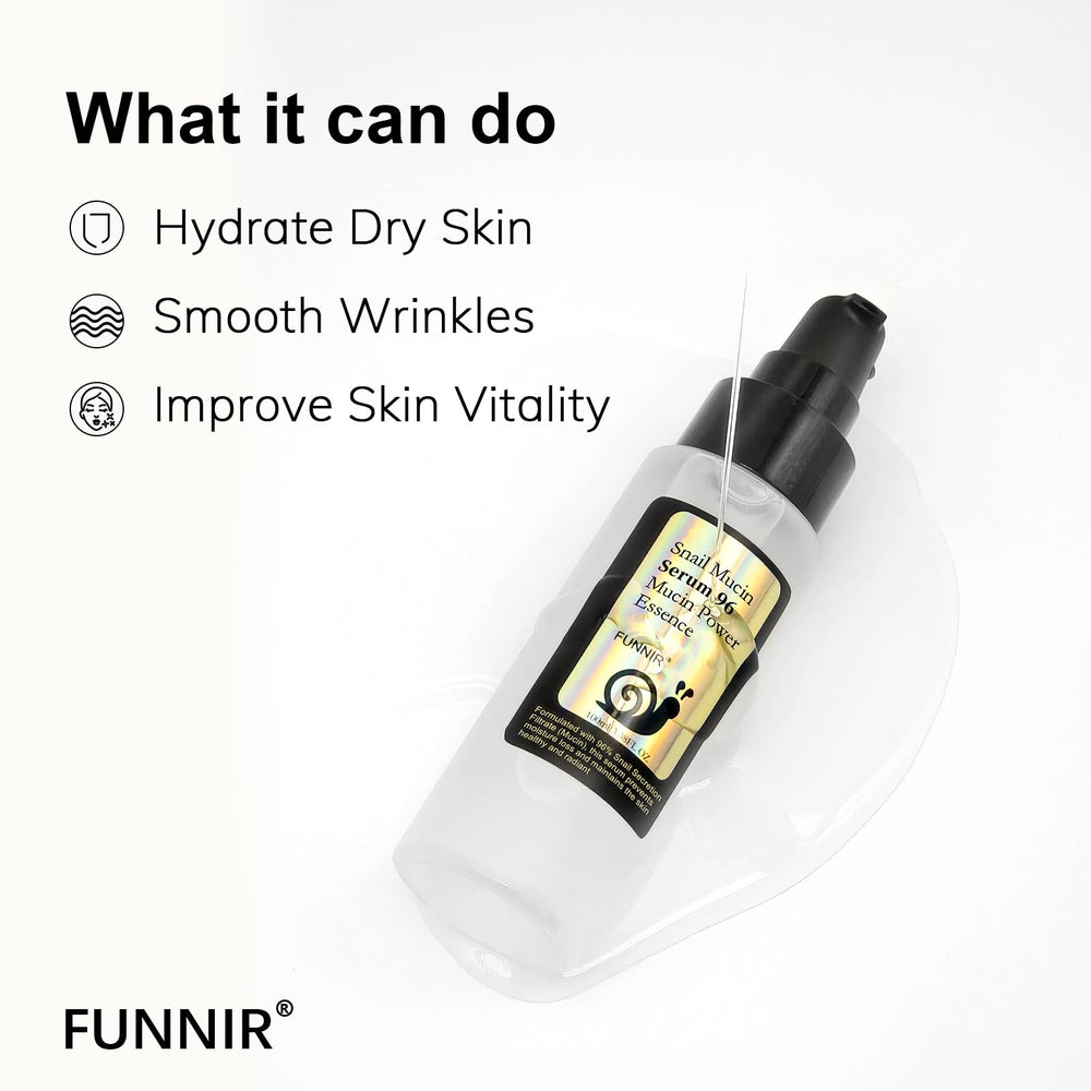 Ethical sourcing label on FUNNIR Snail Mucin 96% Essence indicating no snail harm