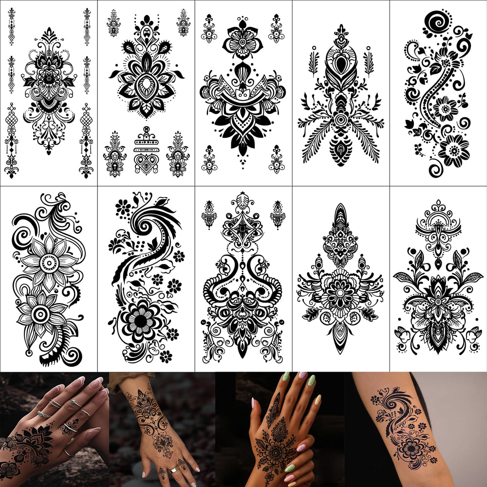 FUNTATTOO black henna stencil sheets with floral patterns for easy temporary body art