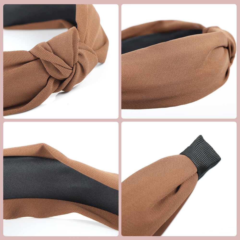 Funtopia brown solid headband complements warm tones in outfits.
