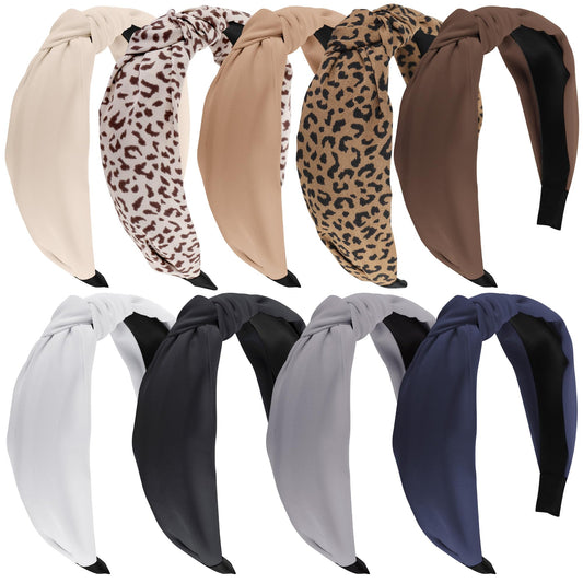 Funtopia leopard headband with knot design in brown, black, and white for stylish daily wear.