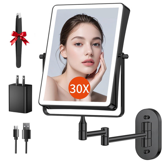 FUNTOUCH 5000mAh wall-mounted makeup mirror with LED lights for cordless grooming.