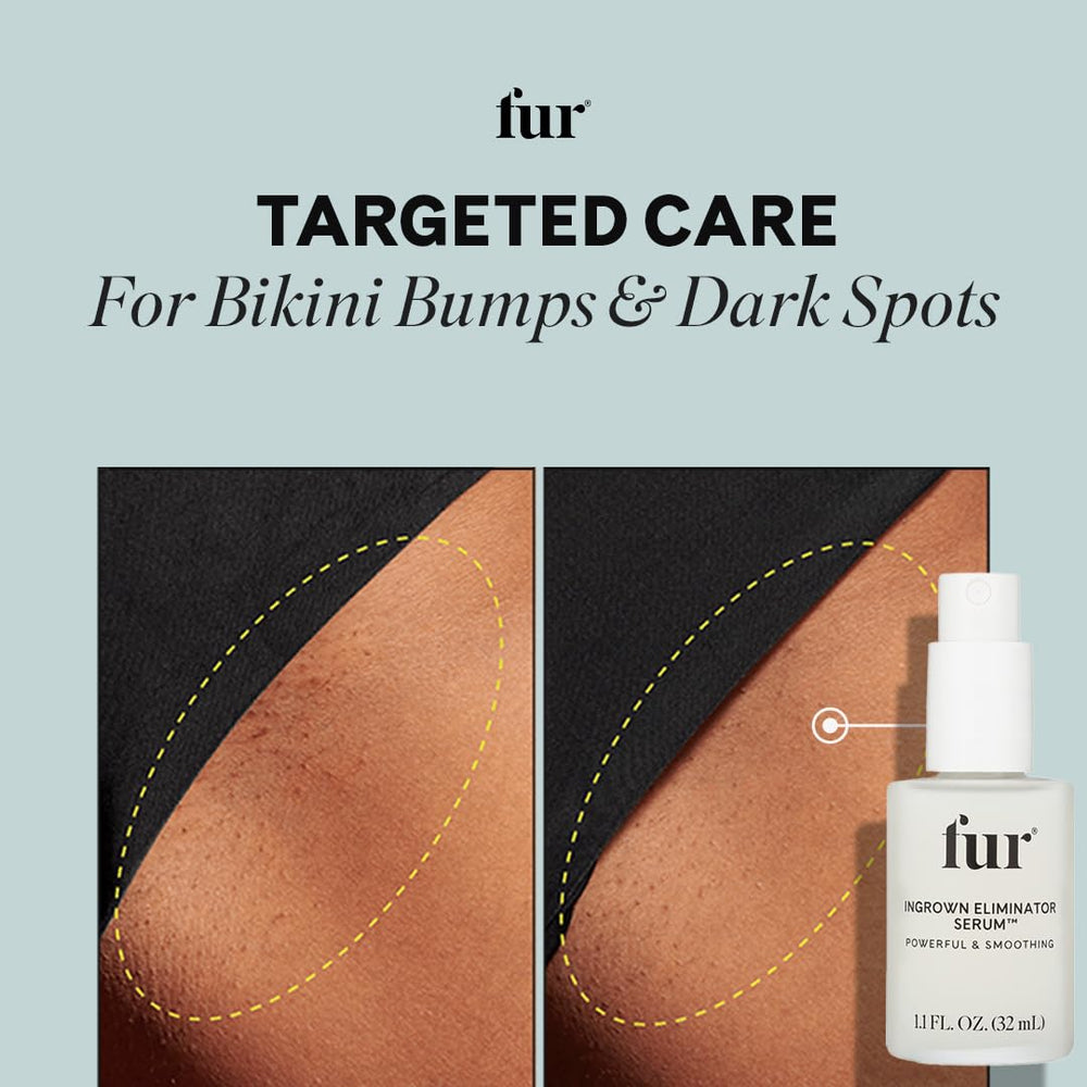 Fur Ingrown Eliminator Serum packaging display conveys daily skin comfort.
