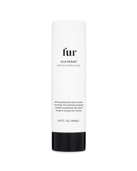 Fur Silk Scrub bottle pour shows silky texture and easy application for smooth skin.