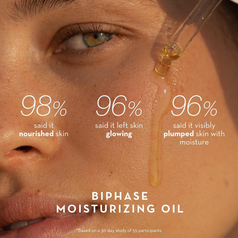Furtuna Skin Biphase Oil close-up highlighting premium texture for plump, nourished skin.