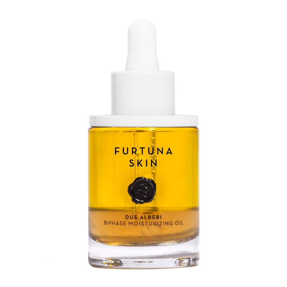 Furtuna Skin Biphase Moisturizing Oil bottle on display, promising hydration for radiant skin.