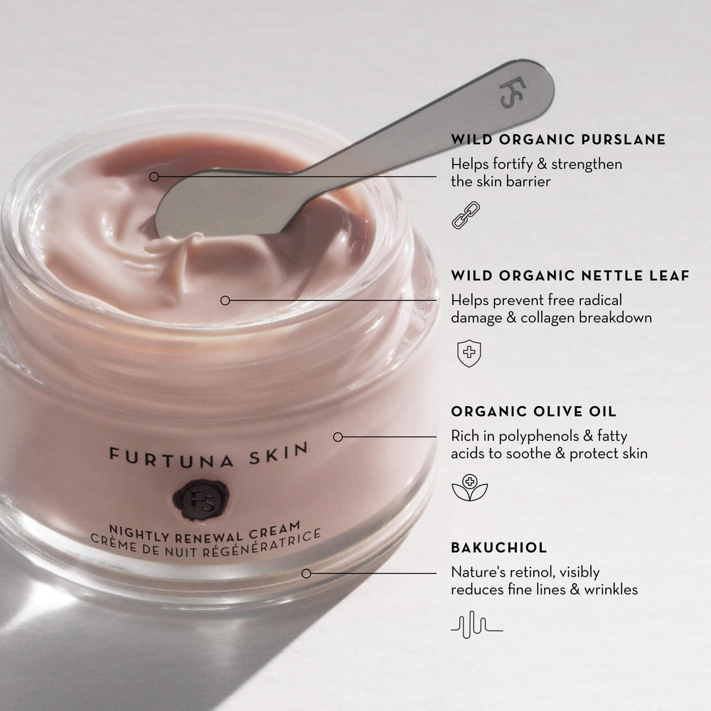 Bakuchiol ingredient spotlight in Furtuna Skin Nightly Renewal Cream for gentle smoothing