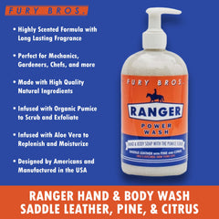 Exfoliating pumice texture in Fury Bros Power Wash helps remove grime gently.