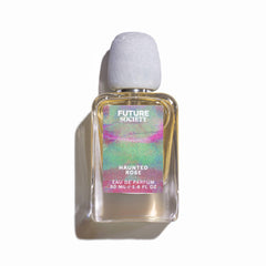 Future Society Haunted Rose bottle closeup reveals distinct pepper and rose notes for a refined profile.