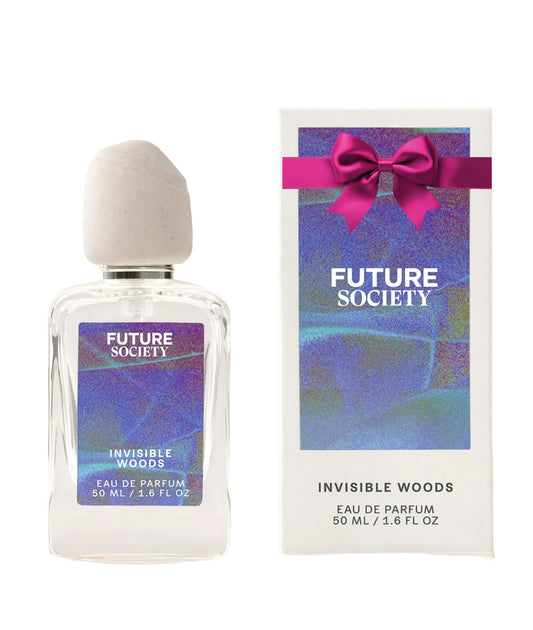 Future Society Invisible Woods bottle close-up highlighting crisp eucalyptus and grapefruit for a fresh mood