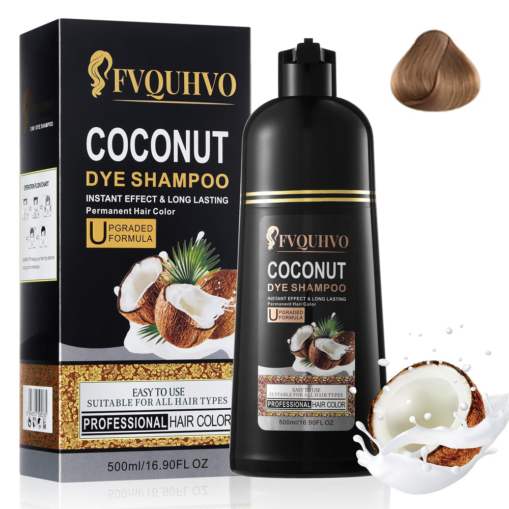 Fvquhvo light brown hair dye shampoo packaging with coconut formula for gentle color