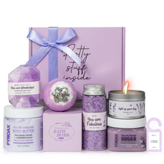 Fyroax spa gifts for women 7-pcs kit lavender for at-home relaxation and pampering.
