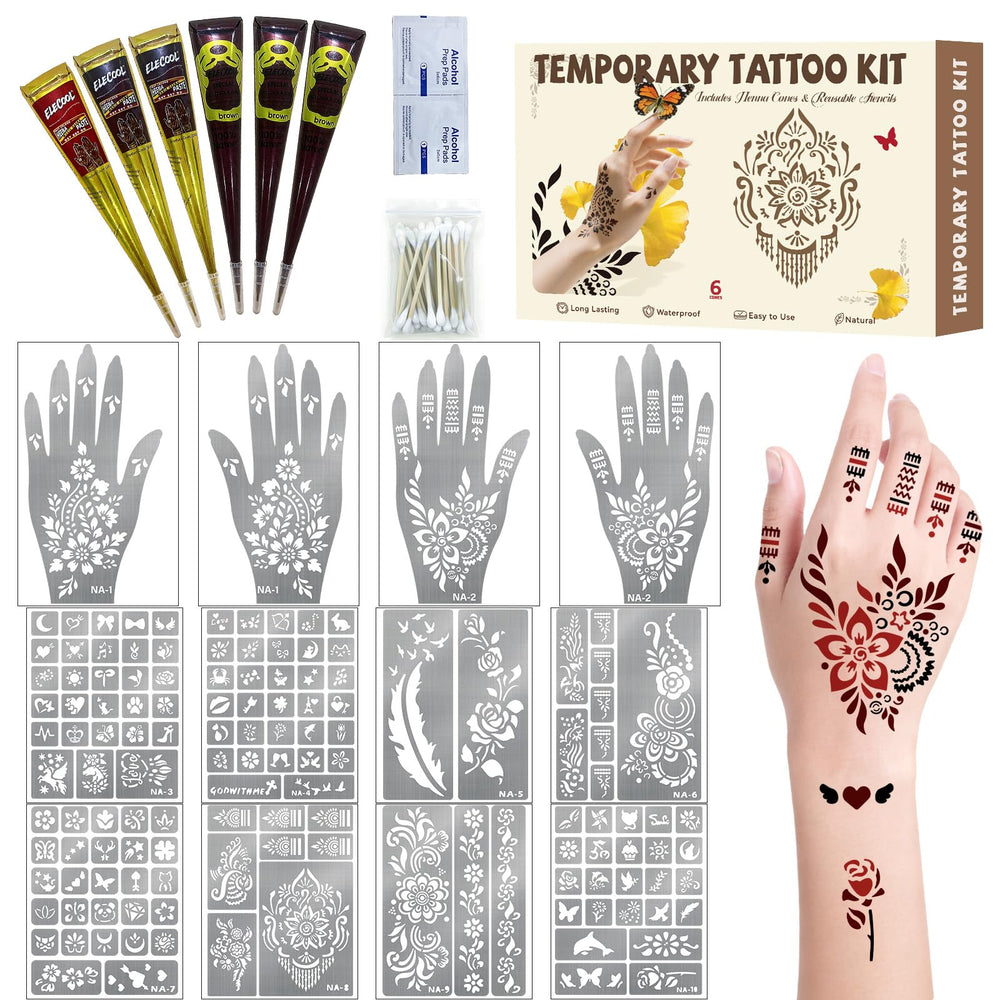 Gabizafia 136-piece tattoo stencil kit for precise mehndi designs