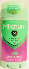 Gafalr Mitchum Shower Fresh label displays 2.7 oz per stick for easy replacement and use.