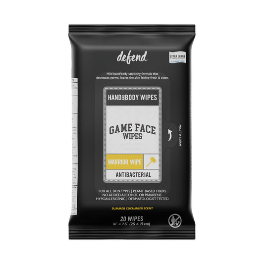 Game Face Warrior Wipes pack front for on-the-go sanitizing after workouts.