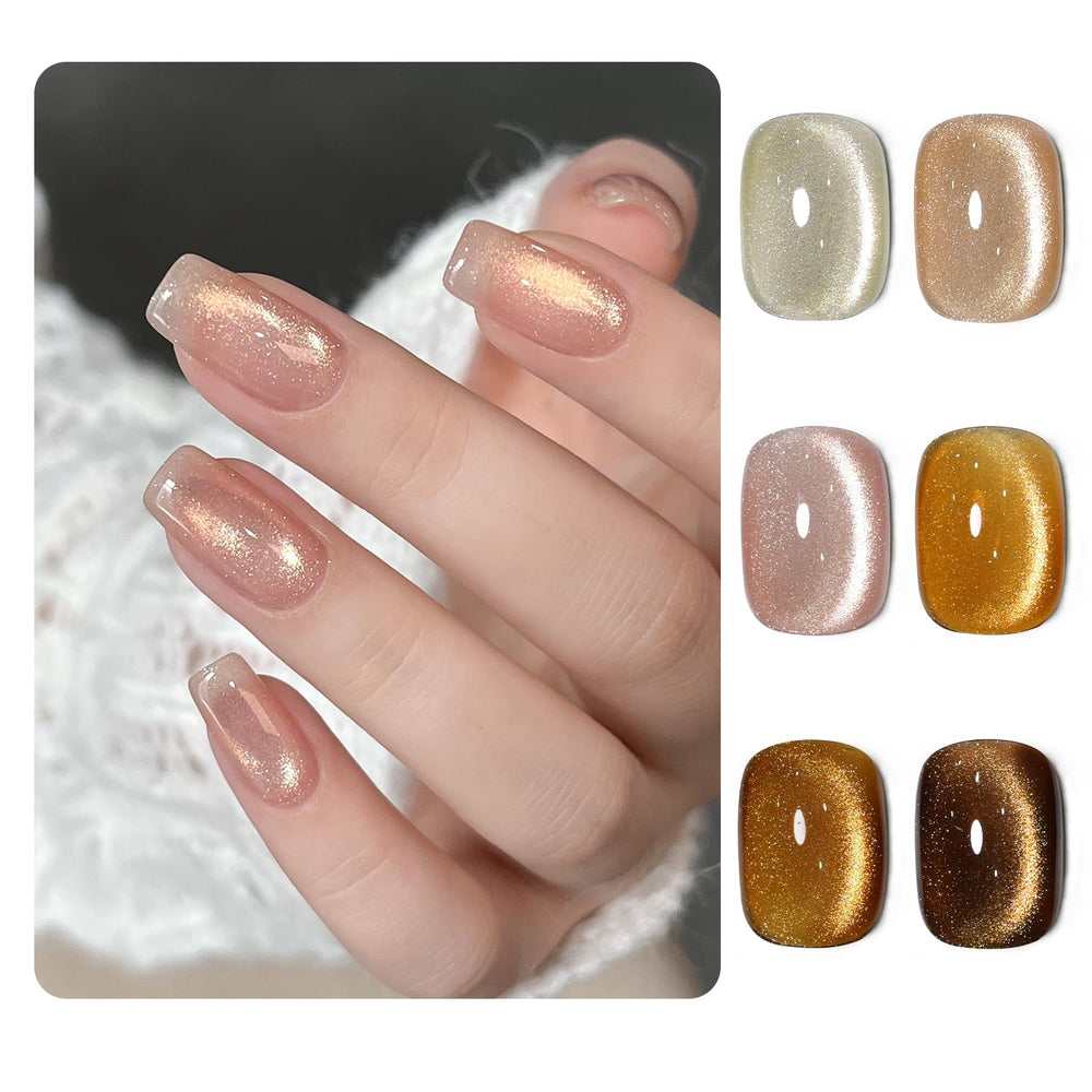 GAOY Brown Cat Eye Gel offers a dramatic at-home manicure with shimmering highlights.
