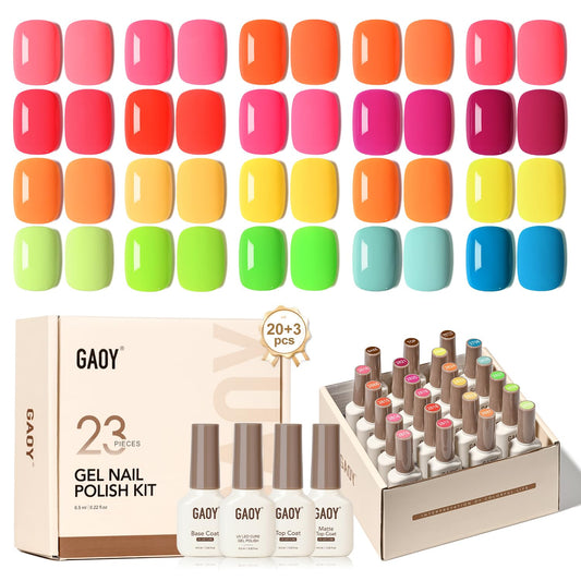 GAOY 23 Pcs gel nail polish kit with neon colors for DIY nail art at home