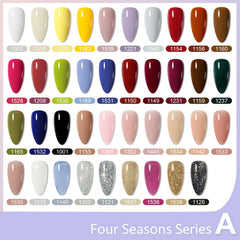 GAOY color swatches showing nude, glitter, and navy tones for all seasons