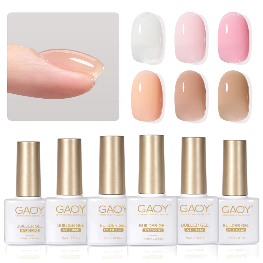 GAOY 6 Colors Builder Gel set packaging showcases vibrant, salon-ready options for at-home nails.