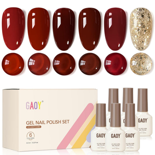 GAOY Burgundy Red Gel Nail Polish Set packaging for at-home use