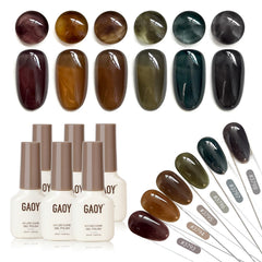 GAOY dark gel nail polish bottles with swatches for home or salon nails