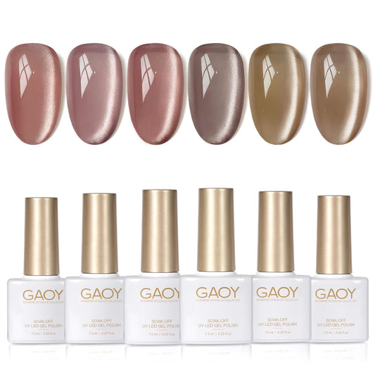 GAOY Forest Sunset Cat Eye Gel Nail Polish Set swatches for professional-looking home manicures.