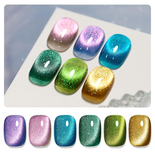 GAOY Glitter Cat Eye gel nail polish set bottles show vibrant colors for stunning nails.