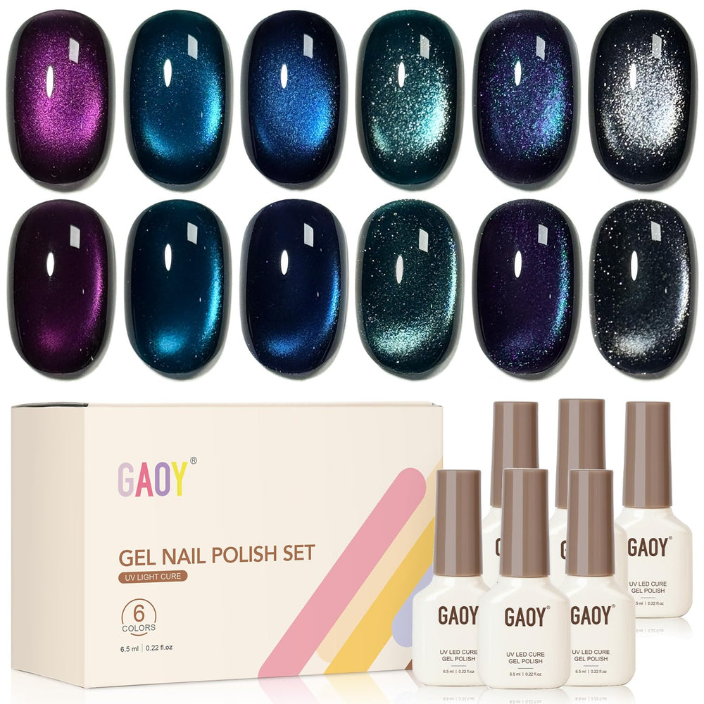 GAOY Glitter Cat Eye gel in purple shade for vibrant salon-quality nails.