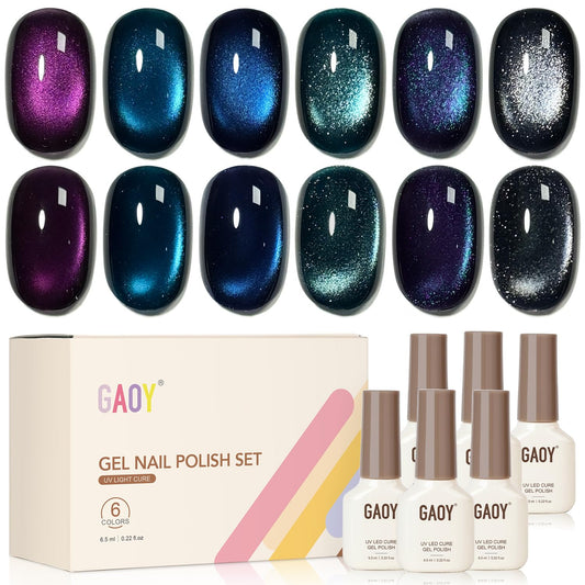 GAOY Glitter Cat Eye gel in purple shade for vibrant salon-quality nails.