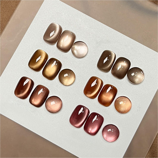 GAOY Jelly Brown Cat Eye gel polish set with magnet shows shimmering cat-eye effect.
