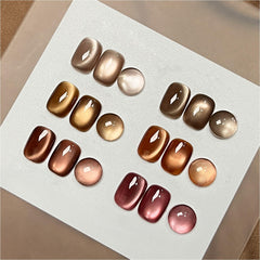 GAOY Jelly Brown Cat Eye gel polish set with magnet shows shimmering cat-eye effect.