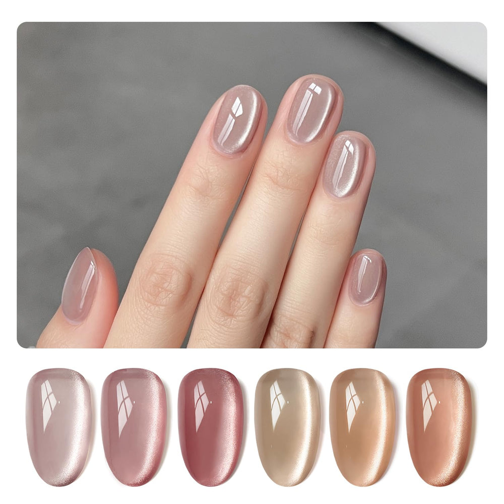 GAOY jelly pink silver cat eye polish kit for shimmering home nails and versatile styles