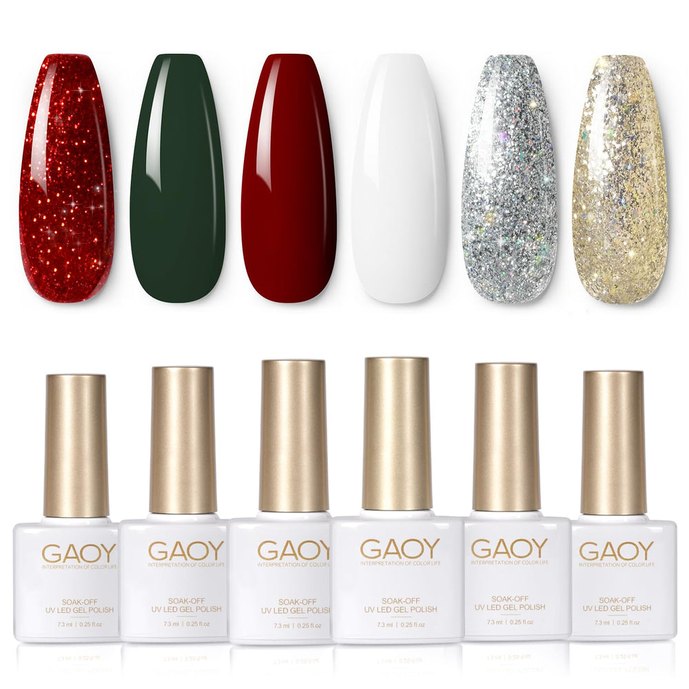 GAOY Red Christmas gel nail polish set packaging for stylish at-home manicures.