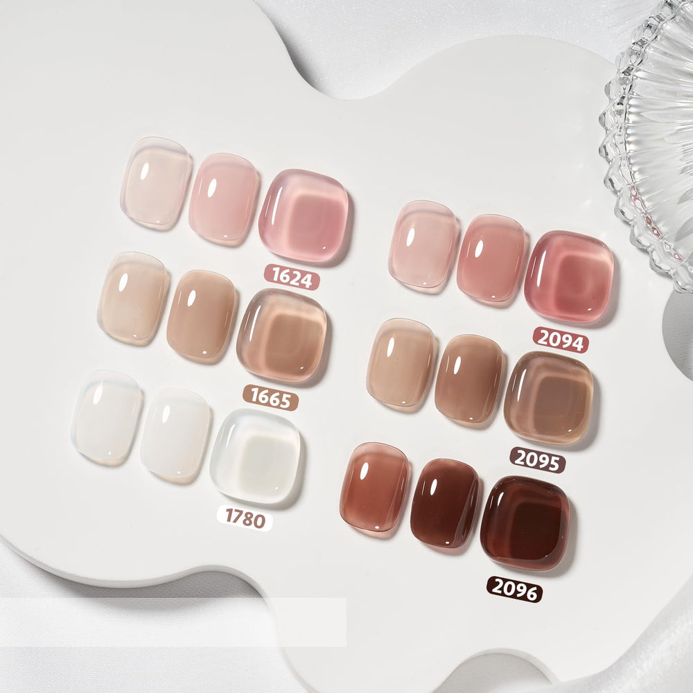 GAOY jelly color swatches display six milky shades for versatile nail art.