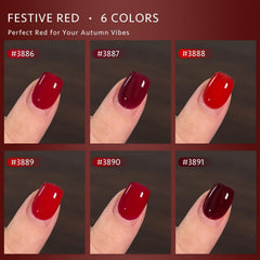 GAOY six-color red gel set swatch displaying shades for DIY nail art.