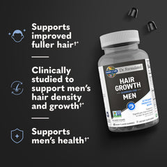 Garden of Life hair growth gummies label closeup, featuring clinically studied extracts for men’s hair support.