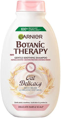 Garnier Botanic Therapy Oat Milk shampoo bottle, gentle soothing for sensitive scalp