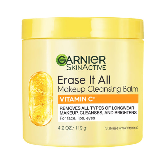 Garnier Erase It All Cleansing Balm bottle close-up for makeup removal