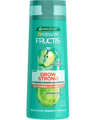 Garnier Fructis Grow Strong shampoo bottle front view showcasing the strengthening formula