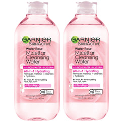 Garnier Micellar Water with Rose Water bottle pour for a gentle cleanse