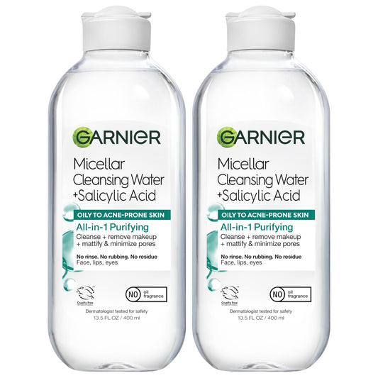 Garnier Micellar Water bottle with salicylic acid for oil control.