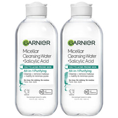 Garnier Micellar Water bottle with salicylic acid for oil control.