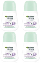 Garnier Mineral Protection 6 floral fresh roll-on bottle on display, all-day dryness potential