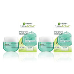 Garnier Moisture Rescue refreshing gel-cream bottle closeup promotes lightweight, oil-free hydration for normal/combination skin.